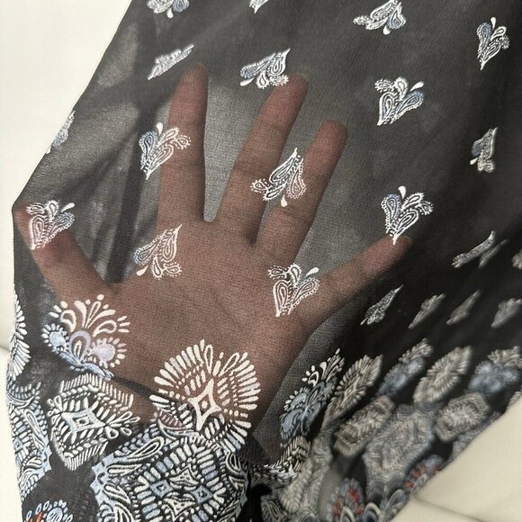 J Jill Sheer Mini Dress Sz Mp Geometric Black 3/4 Sleeve V Neck Cover Up Beachy - Picture 7 of 12